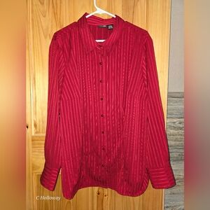 Womens East 5th Red Striped Metallic  Long Sleeve Button Down Fitted Shirt 2XL